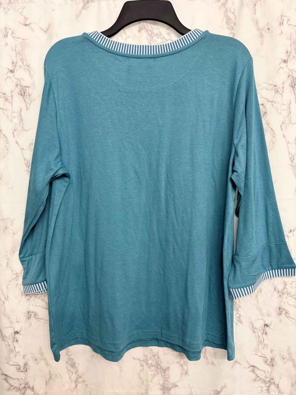 Merokeety Teal Long Sleeve Top with Contrast Trim